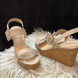 Chic Nude Patent Wedge Sandals 9